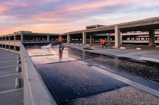 Parking deck receiving traffic coating broadcast